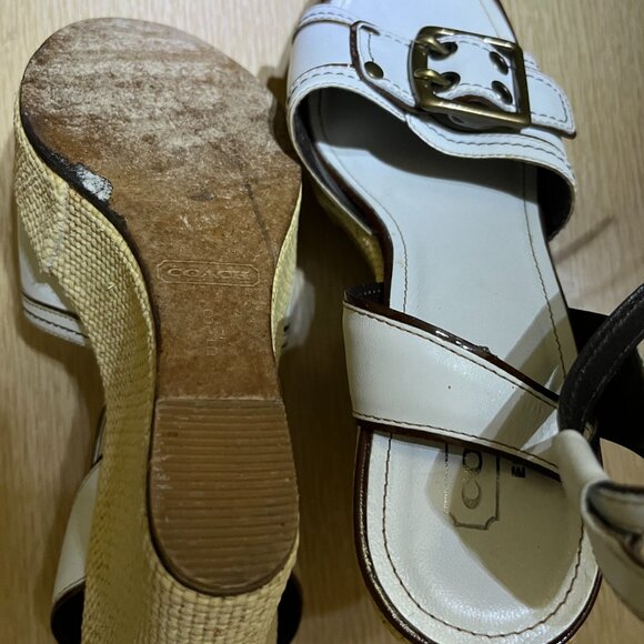 EUC COACH Barrie White Raffia Platform Wedge Sandals - Open Toe, Ankle Strap (8) - Picture 8 of 11
